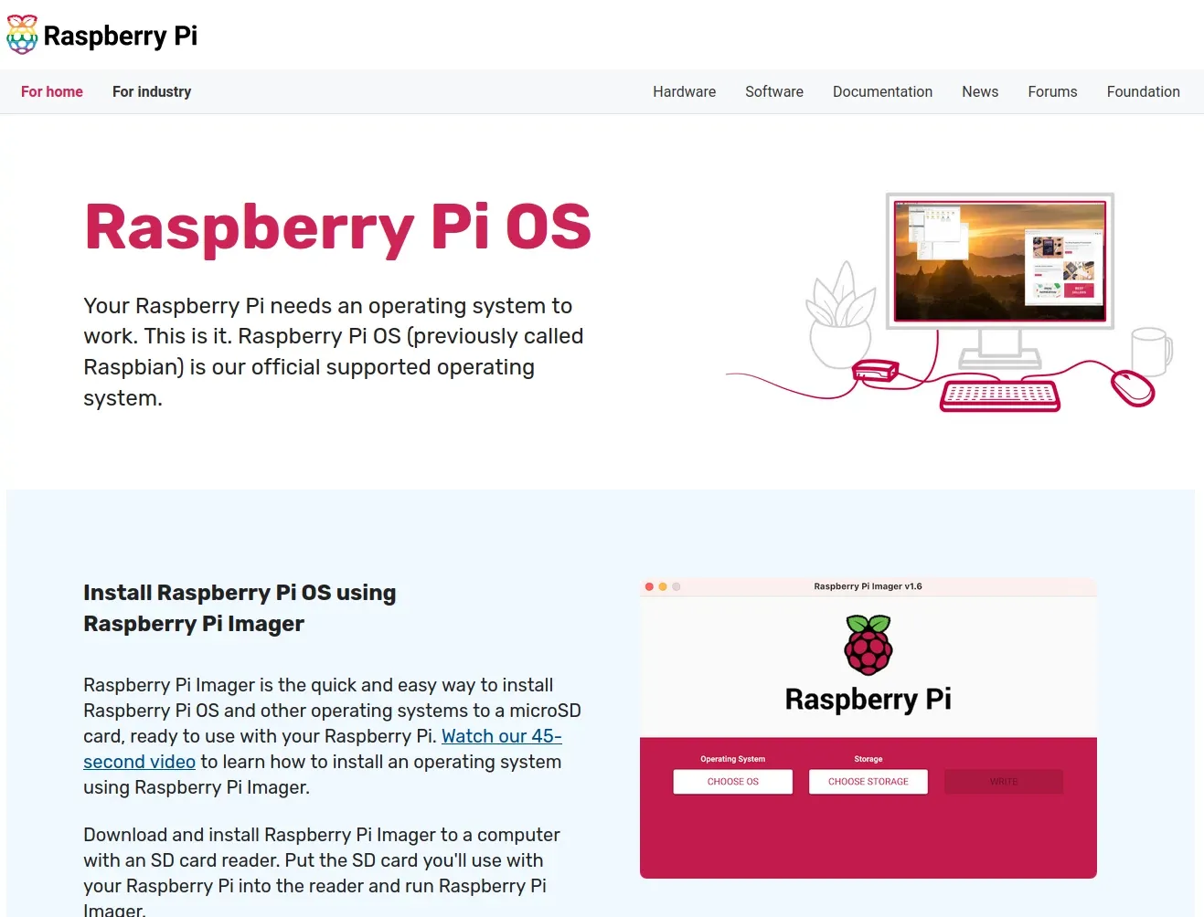 Screenshot of the raspberry pi os website