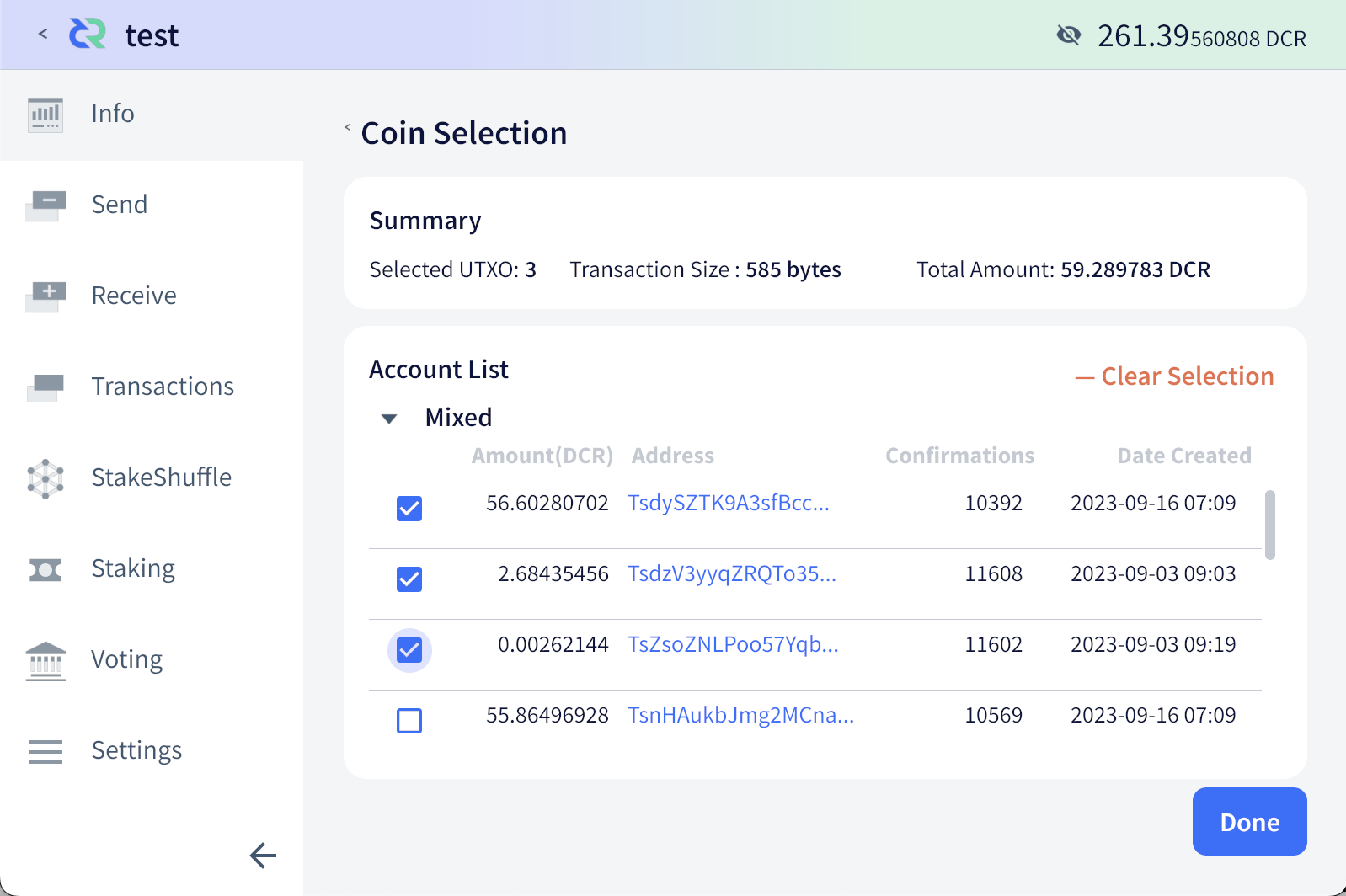 Cryptopower supports advanced Coin Selection for extra control