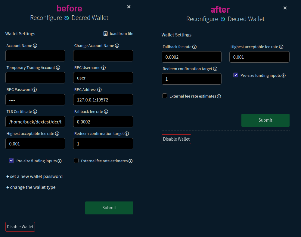 Footgun protection will prevent accidental changes that might break the wallet when using DEX inside Decrediton