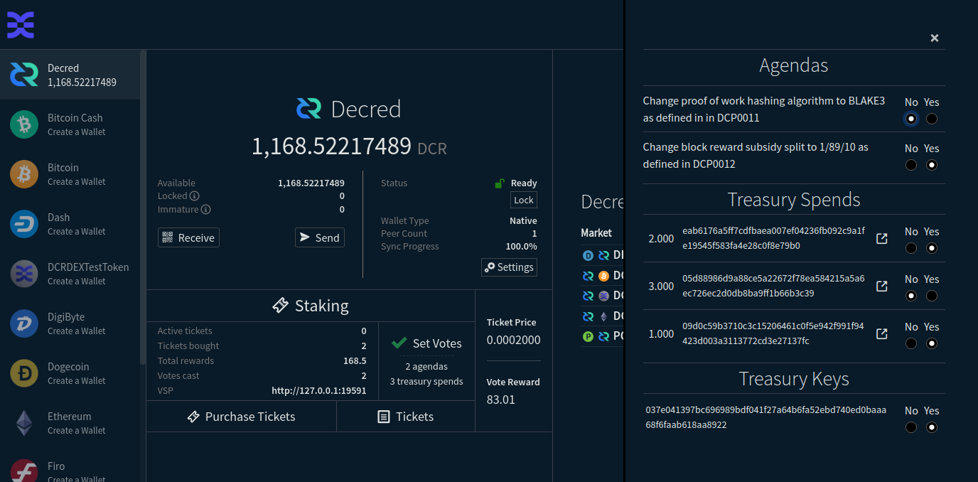 Decred staking UI in DCRDEX